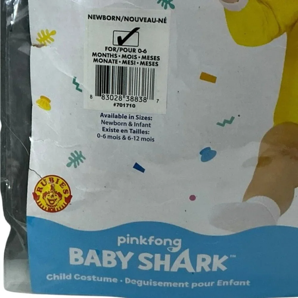 Pinkfong Baby Shark Costume Romper Onesie with Headpiece Yellow Infant 0-6 Mo